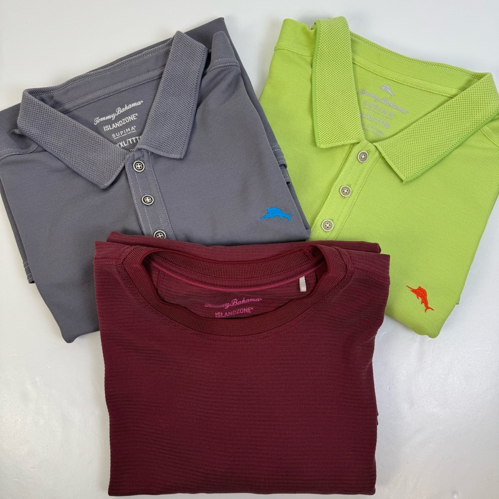 Lot of 3 Tommy Bahama Polo & Long Sleeve Mens 3XL Shirt Islandzone Supima Bundle